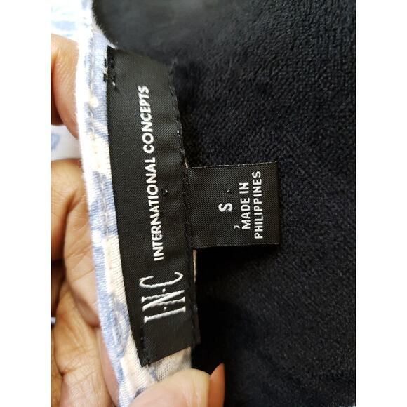 Women's INC Concepts Blue White Floral Print Top V Neck Drawstring Hem Small - Picture 10 of 13